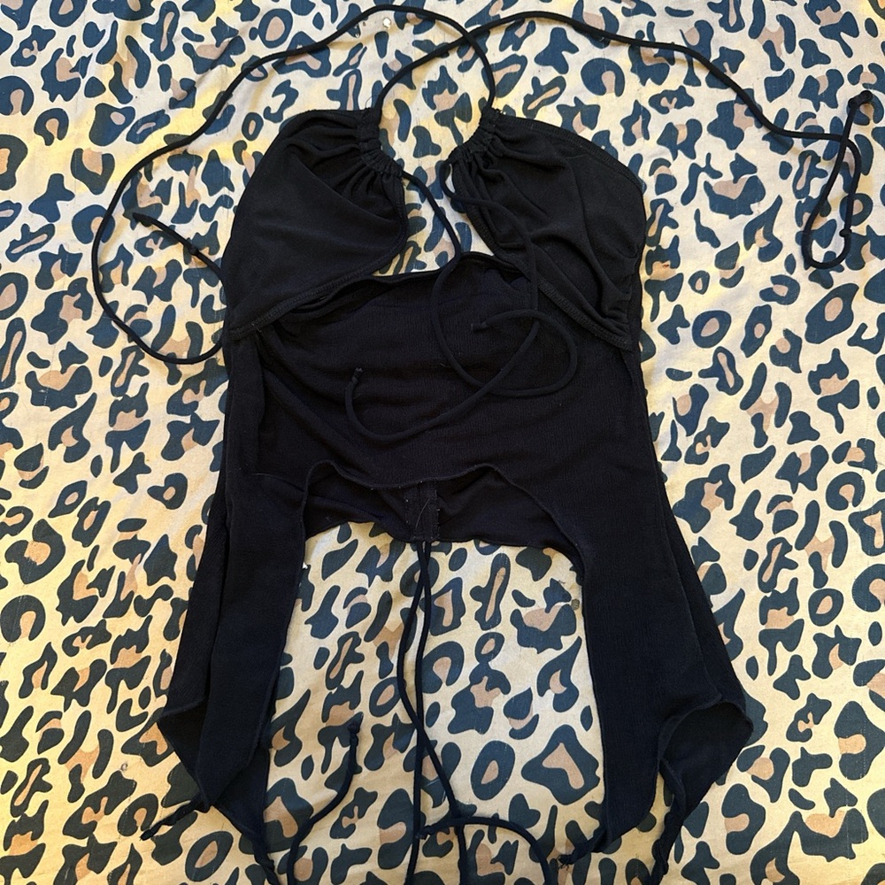 black halter crop top with adjustable ties